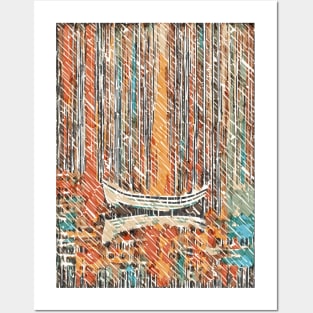 boat in autumn lake Posters and Art